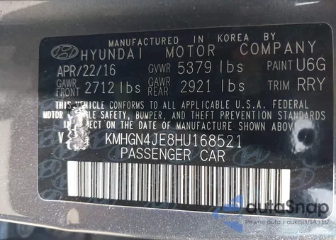 2017 Genesis G80 3.8 from USA, damaged, VIN KMHGN4JE8HU168521